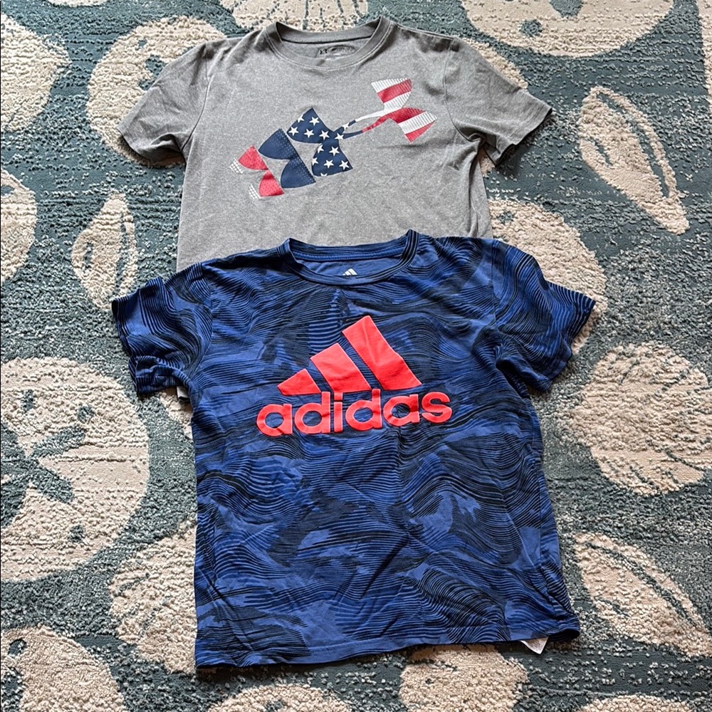Adidas Under Armour Blue and Gray Short Sleeve Tees size medium kids youth